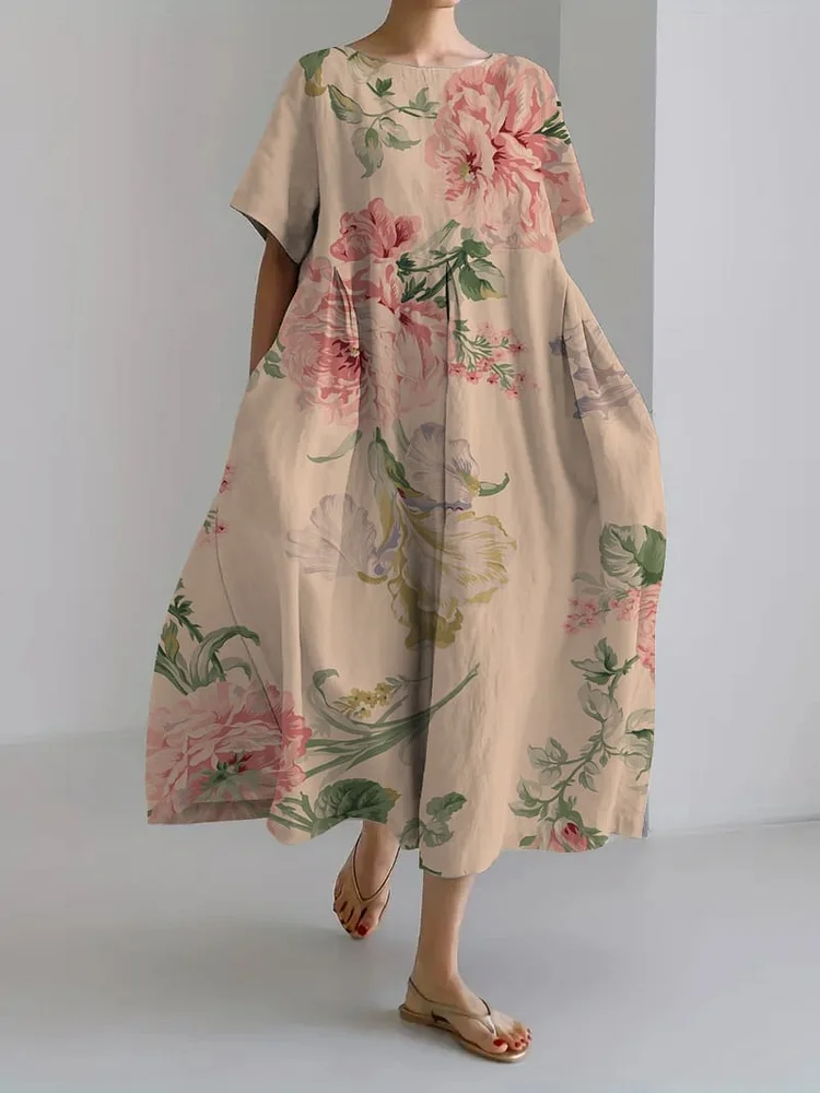 Ladies Botanical Floral Design Casual Loose Dress