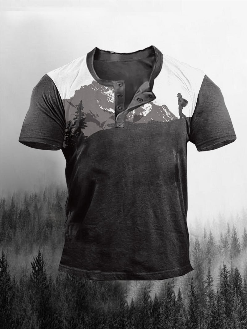 Men's Outdoor Walking Henley Collar Breathable Short-Sleeved Shirt in  mildstyles
