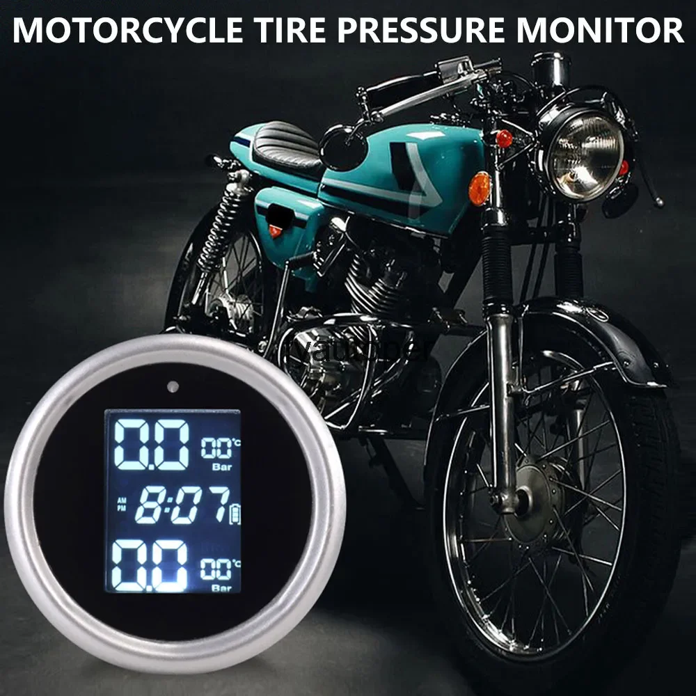 Motorcycle TPMS Motor Tire Pressure Tyre Temperature Monitoring Alarm System with 2 External Sensors USBCharging motos