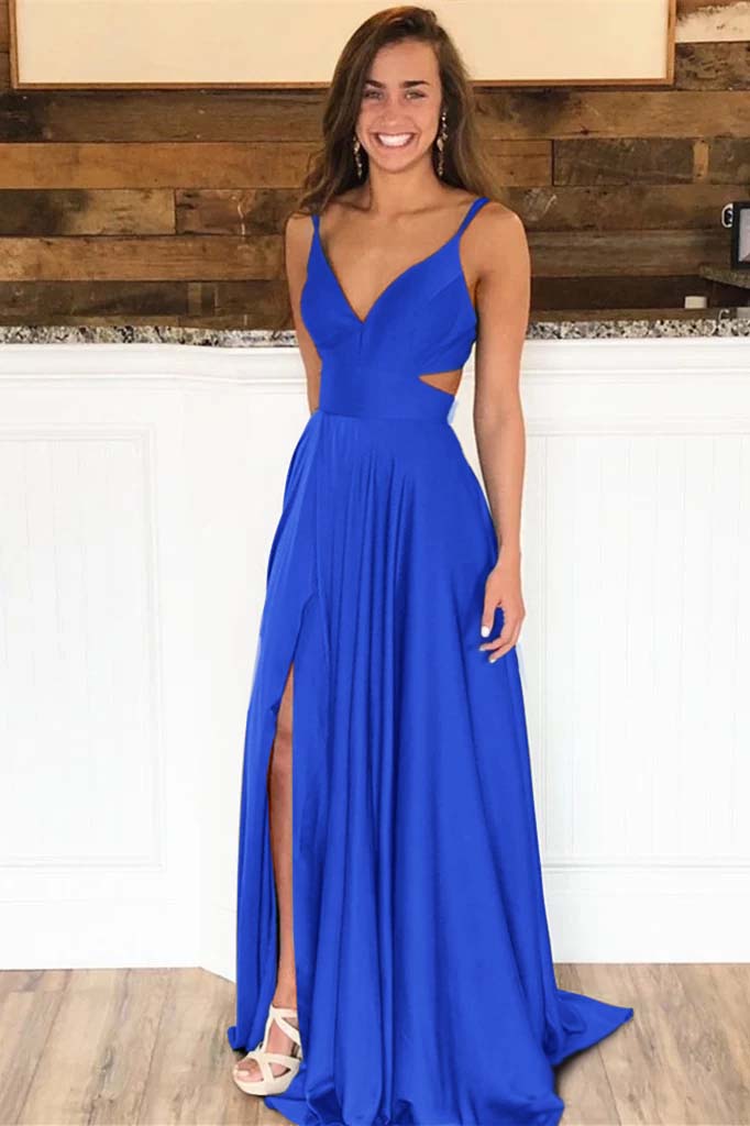 Spaghetti-Strap Split Long Evening Dress