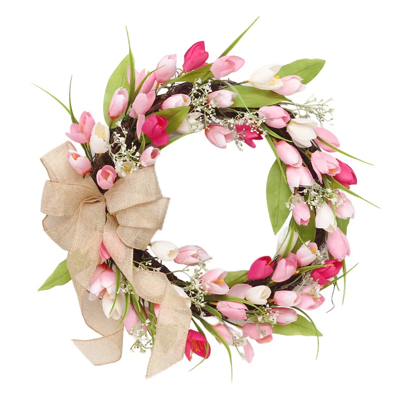 Two Tone Tulip Wreath Ornament  Door Hanging for Valentine's Day and Easter 
