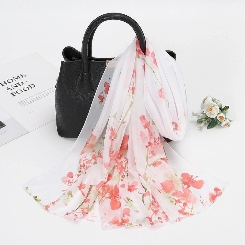 Women’s Sweet Flower Chiffon Printing Silk Scarf