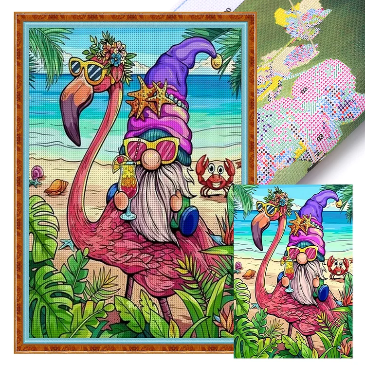 【Huacan Brand】Goblins And Flamingos On The Beach 11CT Stamped Cross Stitch 40*60CM