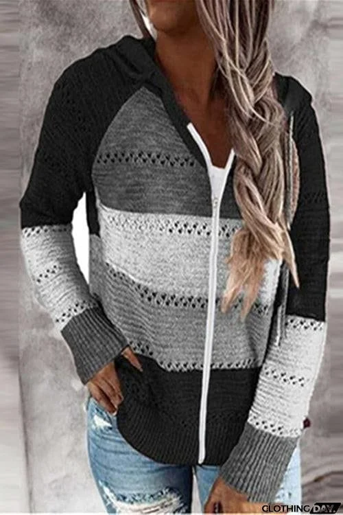 Gradient Zipper Hoodie Cardigan
