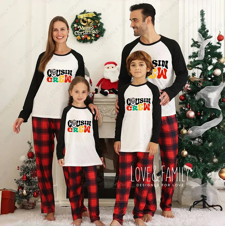 Cousin Crew Santa Print Christmas Buffalo Plaids Family Pajamas Sets