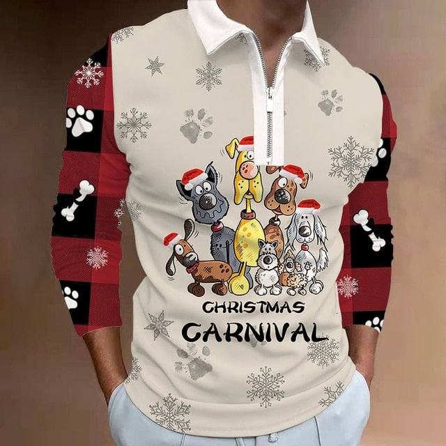 Men's Christmas Polo Shirt Long Sleeve Party