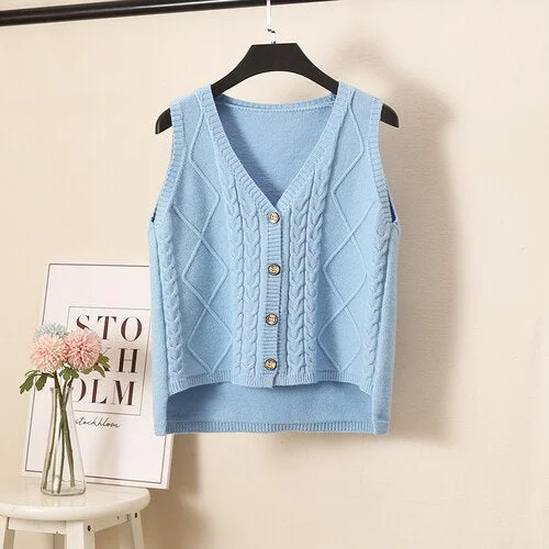 Sweater Vest Women V-neck All-match Solid Single-breasted Casual Korean Preppy Style Autumn Womens Chic Ulzzang Knitting Leisure