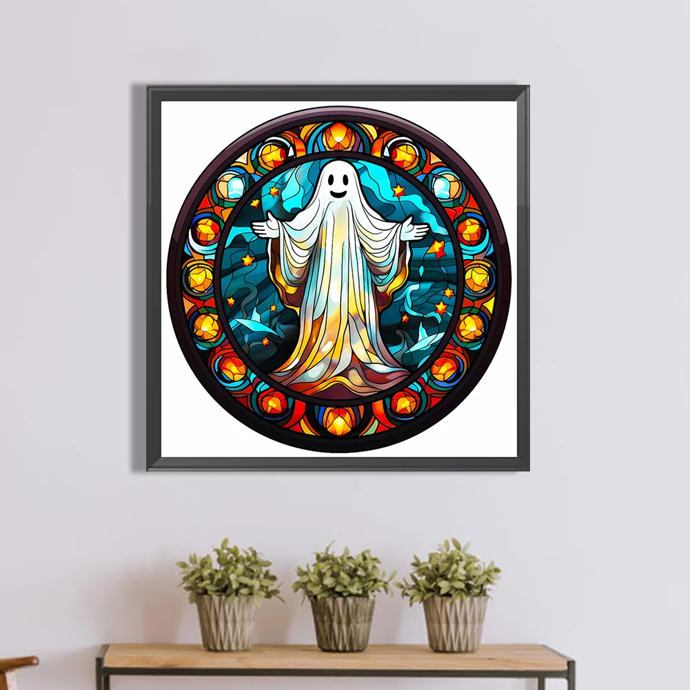 Diamond Painting - Full Round Drill - Stained Glass Halloween Ghost(Canvas|50*50cm)