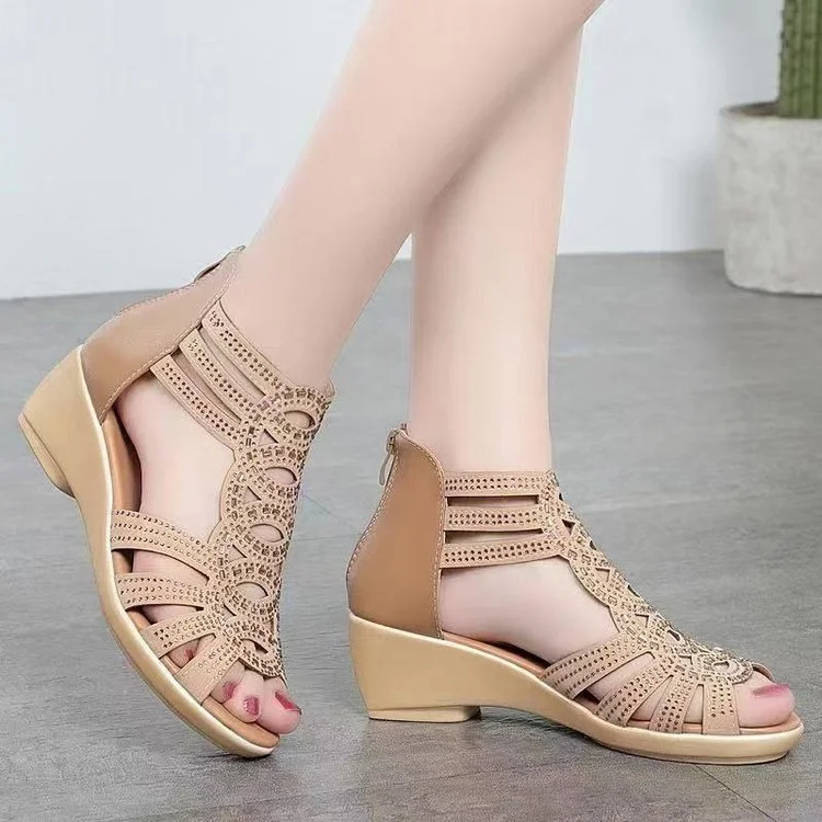 Yyvonne Leather Roman Sandals Women's Summer 2025 New Soft-Soled Mother Shoes Fashion Wear Ladies Sandals Slopes And Women's Shoes