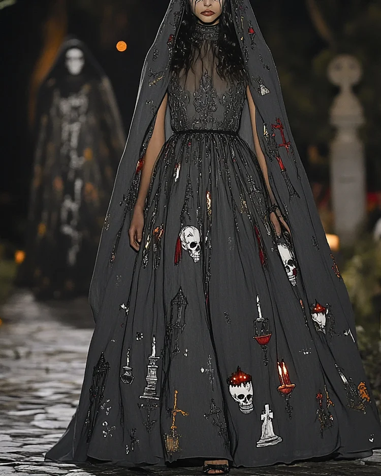 Women's Mesh Embroidery Sequin Halloween Dress