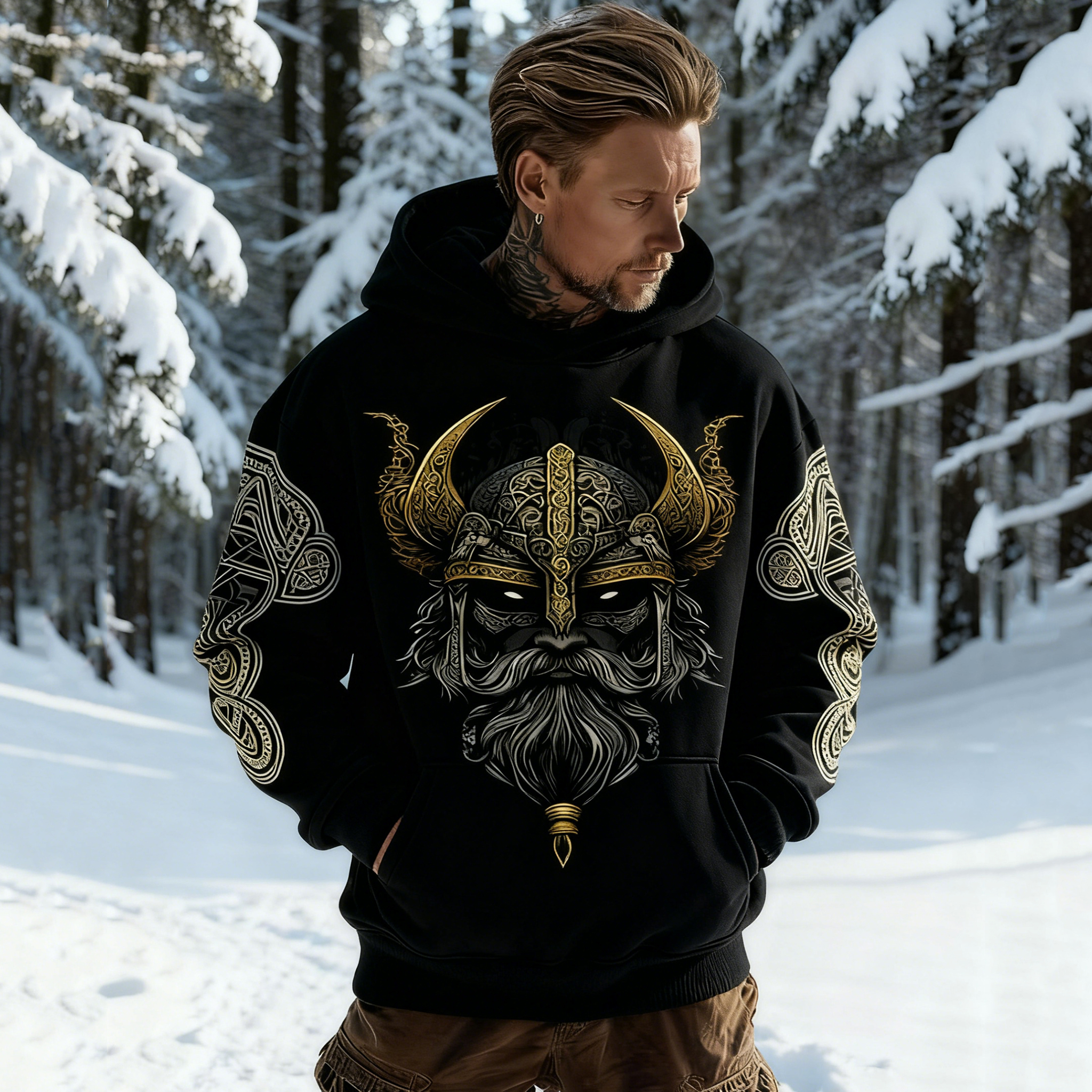 Men's Viking Celtic Horn Art Casual Hoodie elevenforest