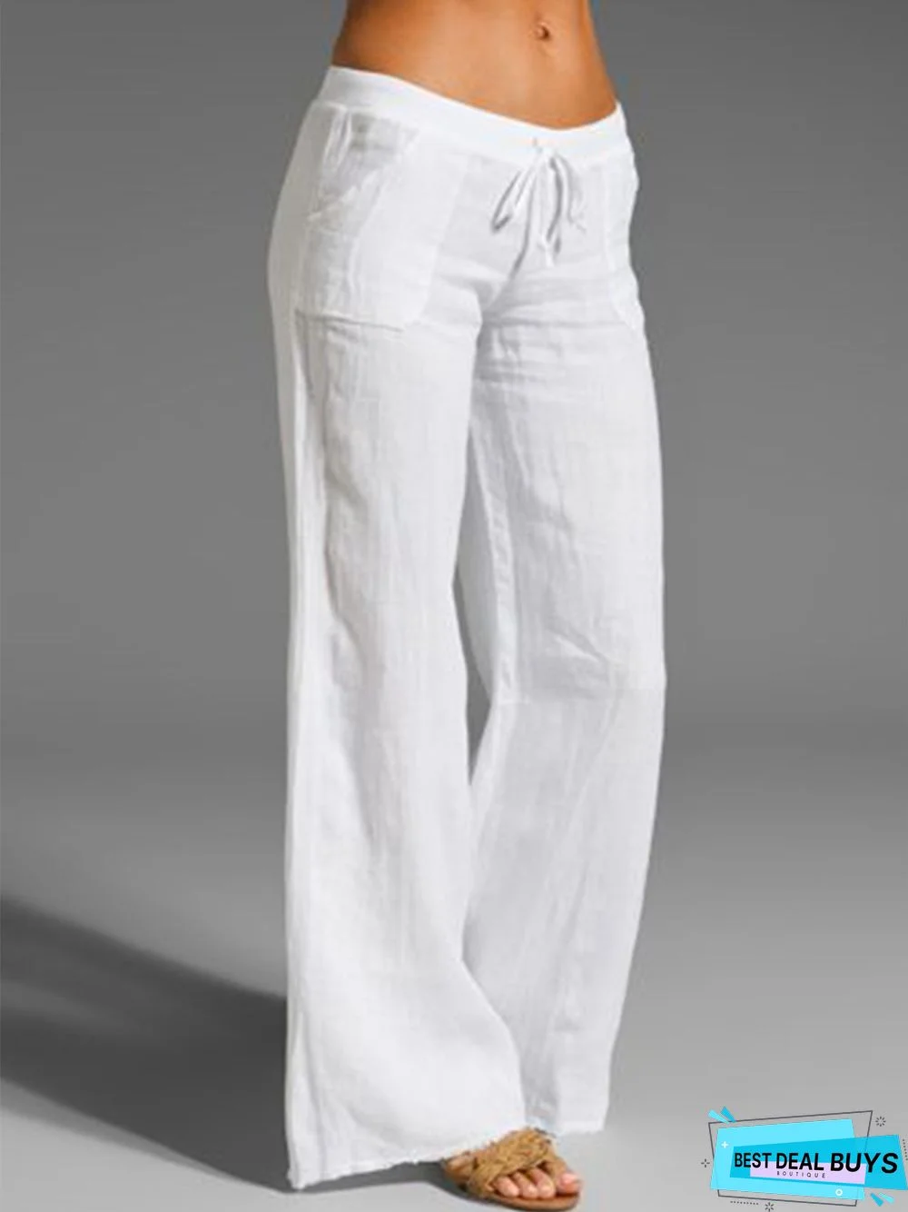 Women's Linen Casual Plain White Solid Pants