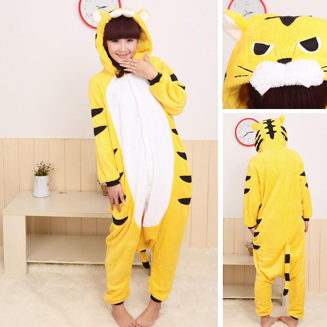 Yellow Tiger Pajamas Onesies Animal Kigurumi Hoodie Costume-Pajamasbuy