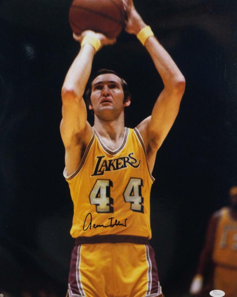 Jerry West Signed Los Angeles Lakers 16x20 Close Up Shooting Photo Poster painting - JSA W Auth