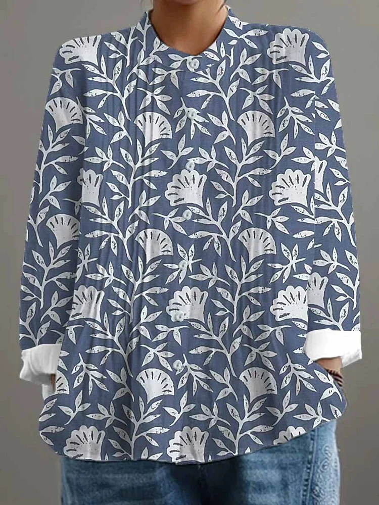 Women's Retro Floral Art Print Casual Shirt 