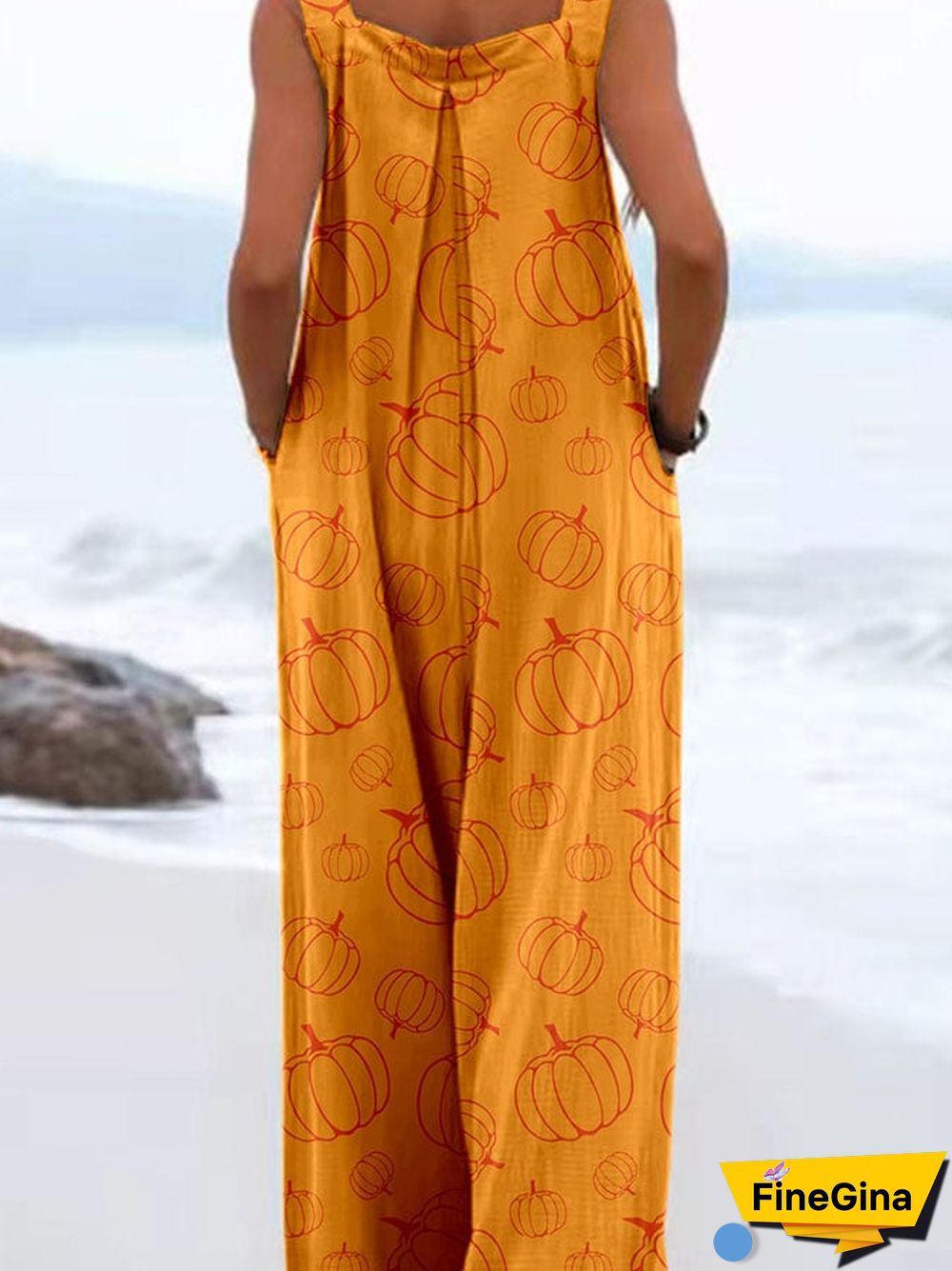 Vintage Paneled Pumpkin Print Overalls