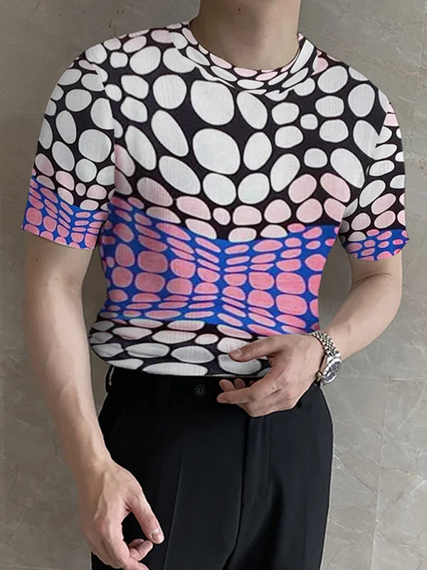 Aonga - Mens Abstract Polka Dots Print T-ShirtJ