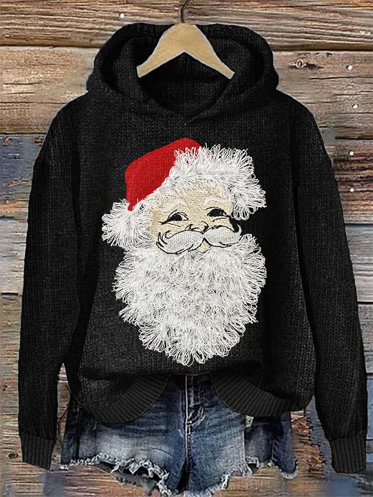 Comstylish Santa Fringed Design Christmas Casual Cozy Knit Hoodie