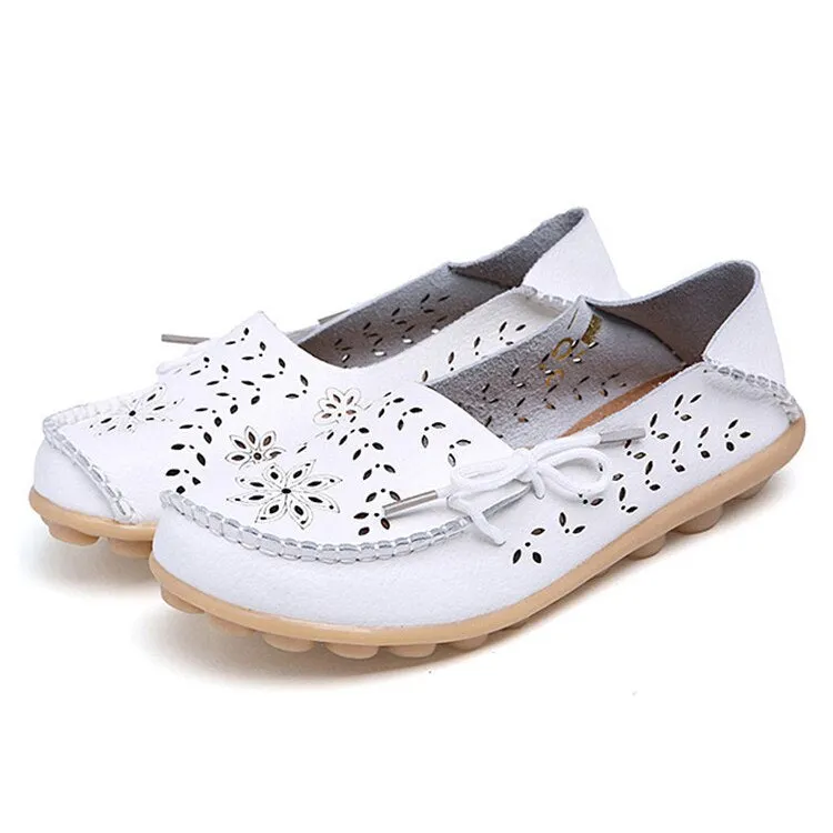 Female Ballet Flats Shoes Women Cut Out GenuineLeather Breathbale Moccains Women Shallow Shoes Solid Ballerina Ladies Shoes