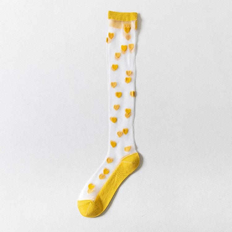 Sweet Heart Pattern Mesh Socks - Gotamochi Kawaii Shop, Kawaii Clothes