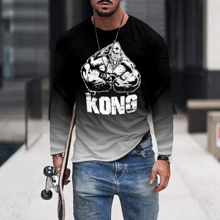 Fashion Trend Gradient Print Long Sleeves T-Shirt
