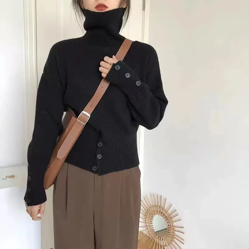 Brownm Brownm Version Of Chic Buckled Soft Glutinous Turtleneck Sweater In Early Spring To Keep Warm Autumn And Winter Bottom Repair Knitted Shirt