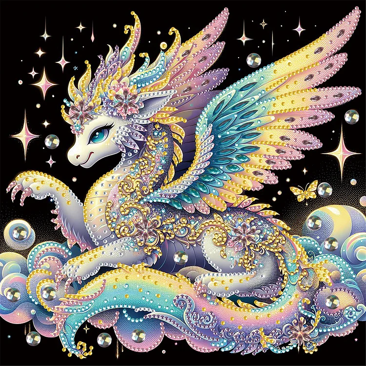 Colorful Feather Golden Dragon 30*30CM (Canvas) Special Drill Diamond Painting gbfke