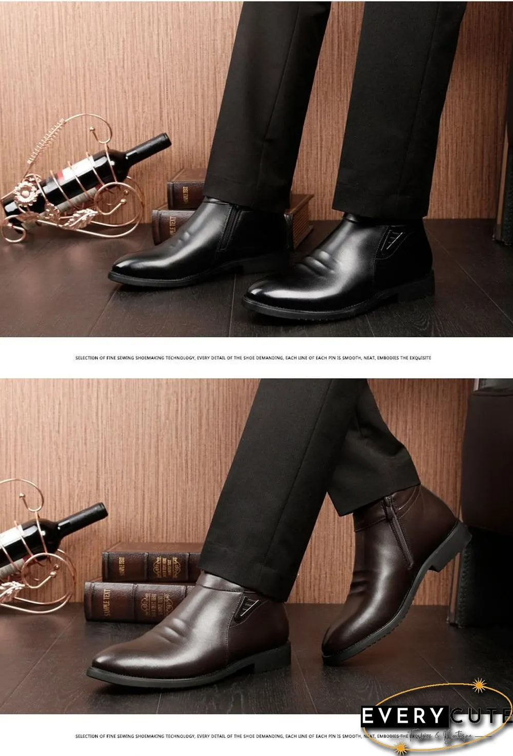 Winter Boots Mens Retro V-Neck Leather Boots Comfortable Zipper Brand Casual Shoes