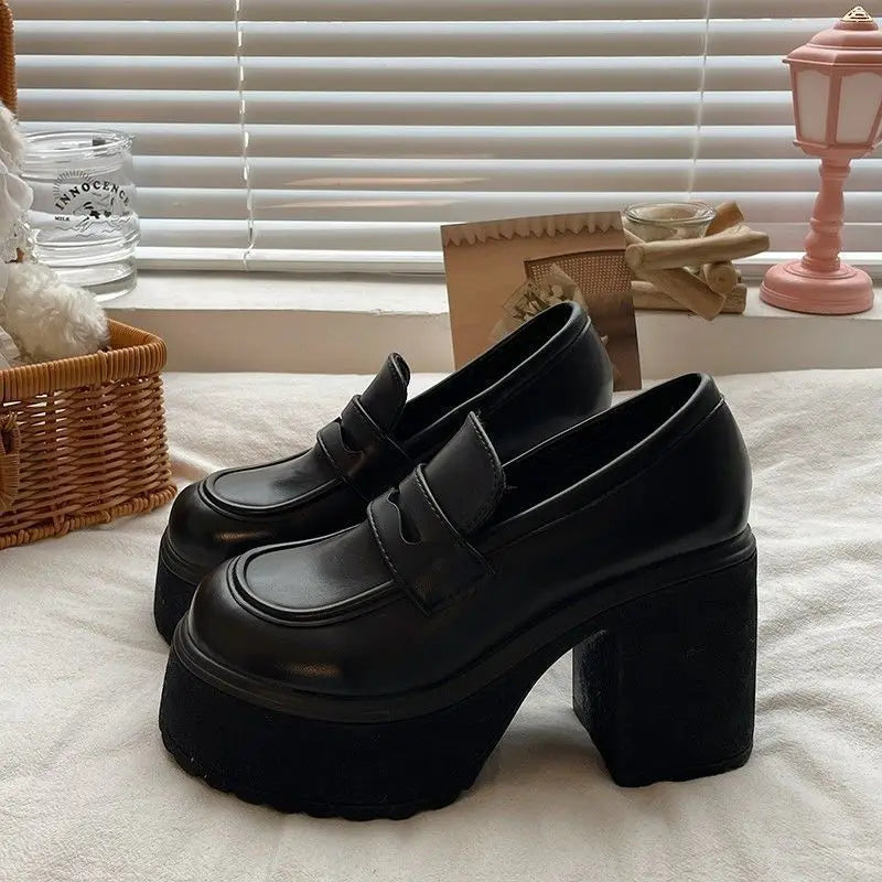 High Heels Loafers Women Shoes Retro Chunky Heels Pumps Woman Uniform College Platform Mary Jane Shoes Ladies fashion Aiertu