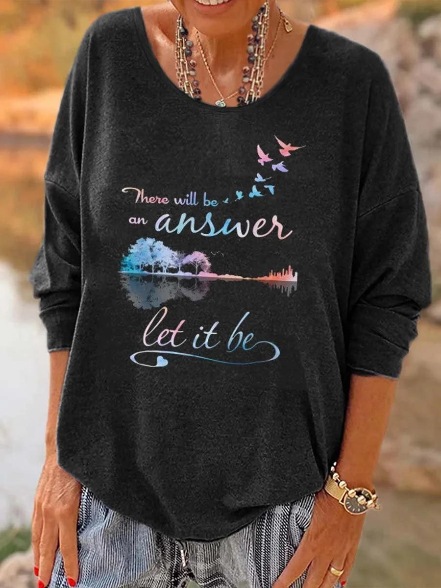 Oversized Women's Hippie There Will Be An Answer LET IT BE Printed Long Sleeve T-Shirt