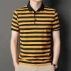 Stylish casual lapel striped polo shirt