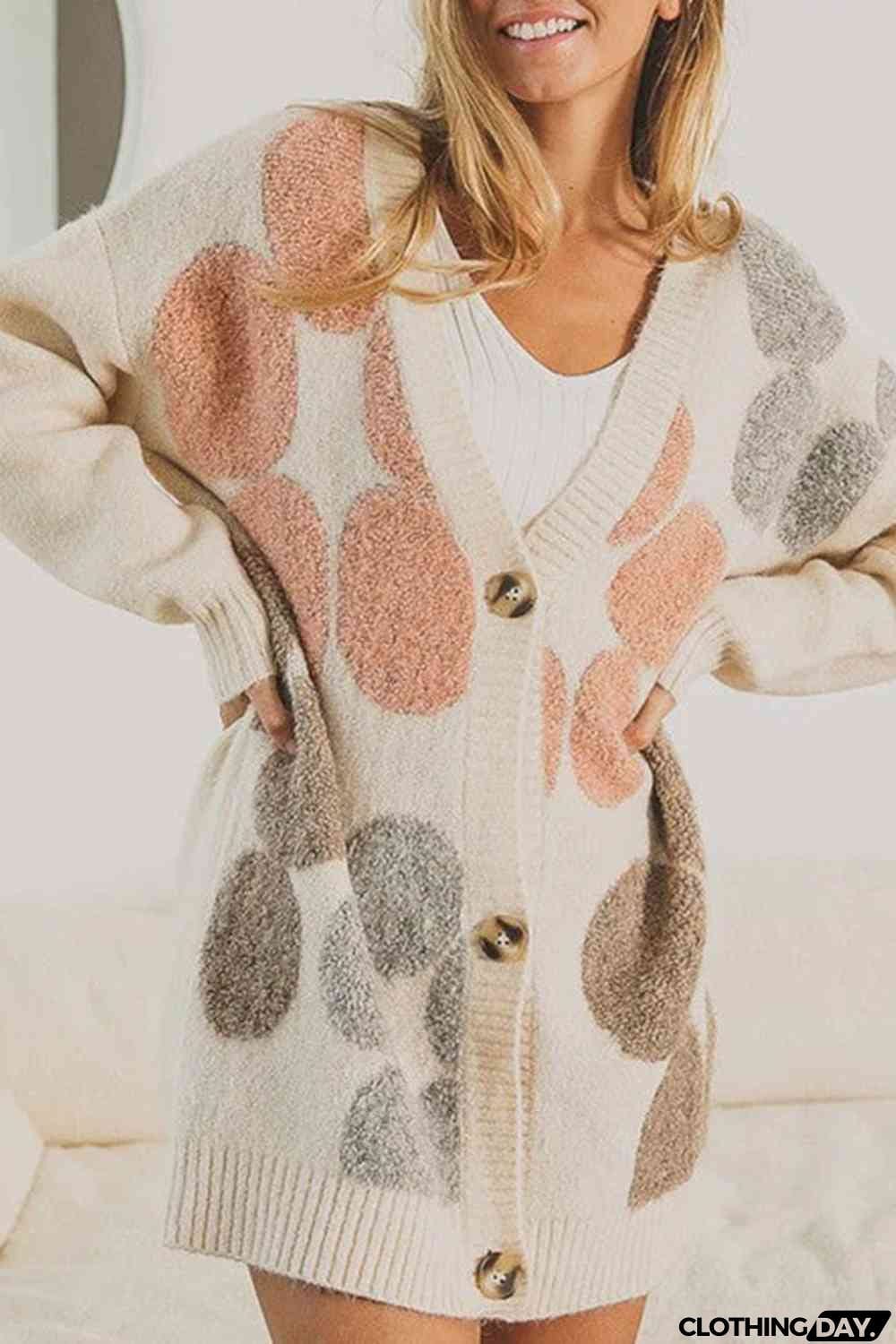 Button Down Ribbed Trim Cardigan