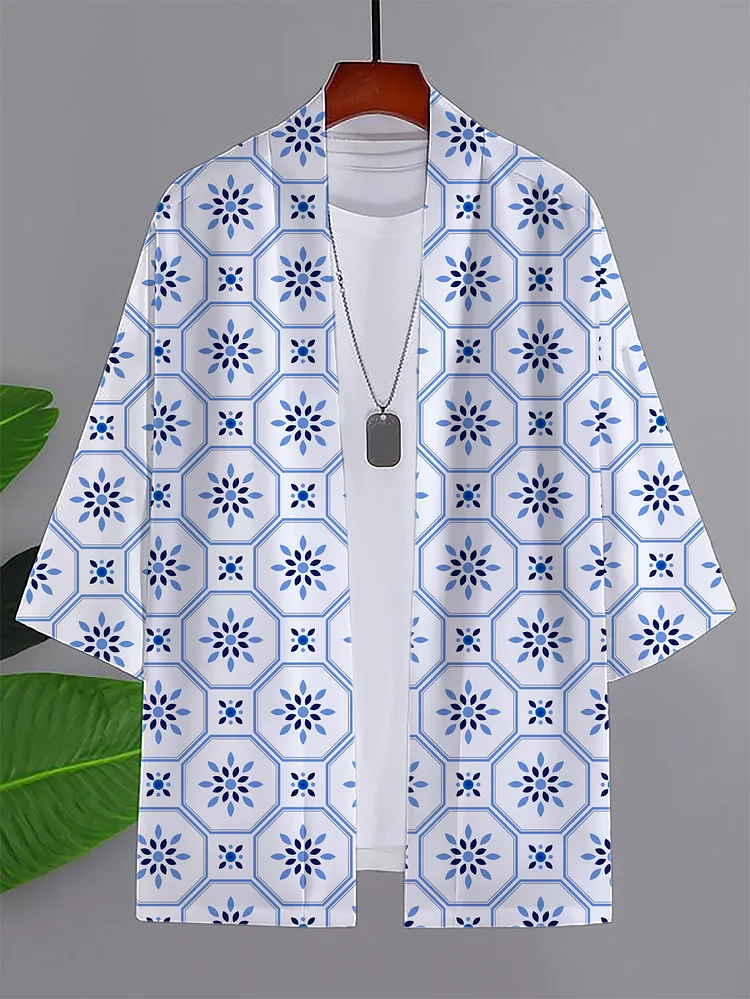 Men's Vacation Style Geometric Pattern Casual Kimono Cardigan