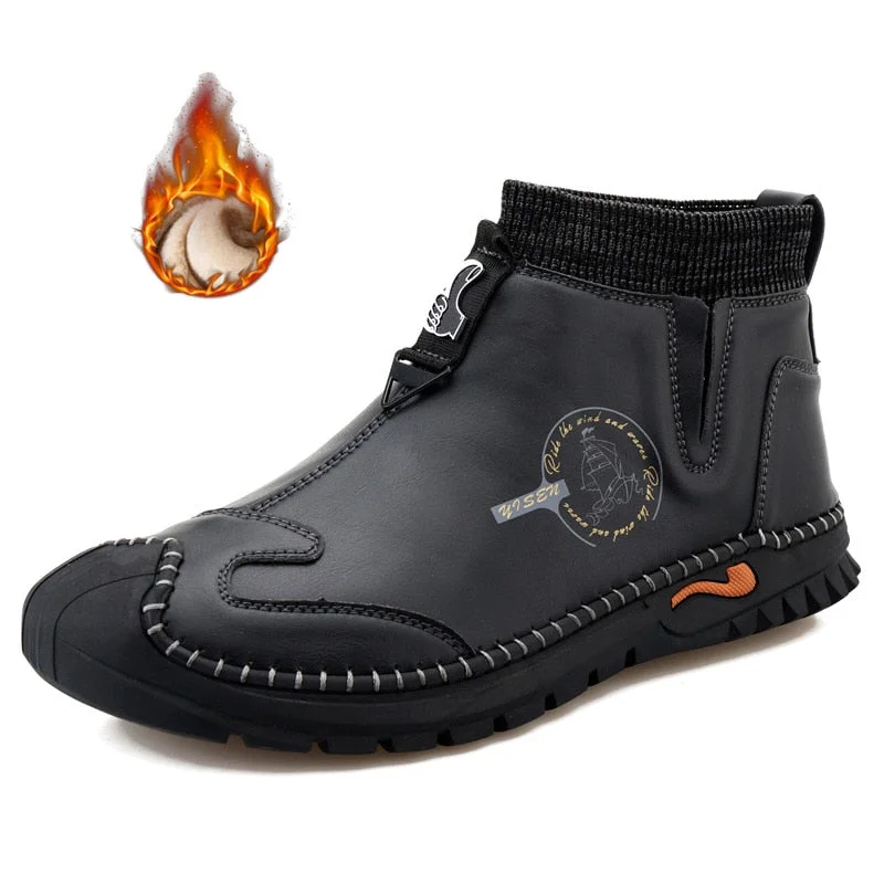 Nine o'clock New Arrivals Men Ankle Boots Autumn Breathable Slip-on Shoes Winter Plush Casual Botas De Hombre Trend Large Size