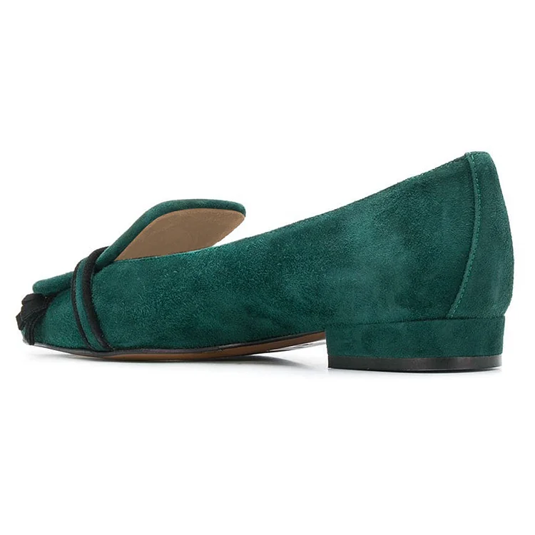Green Suede Fringe Loafers for women |FSJ Shoes