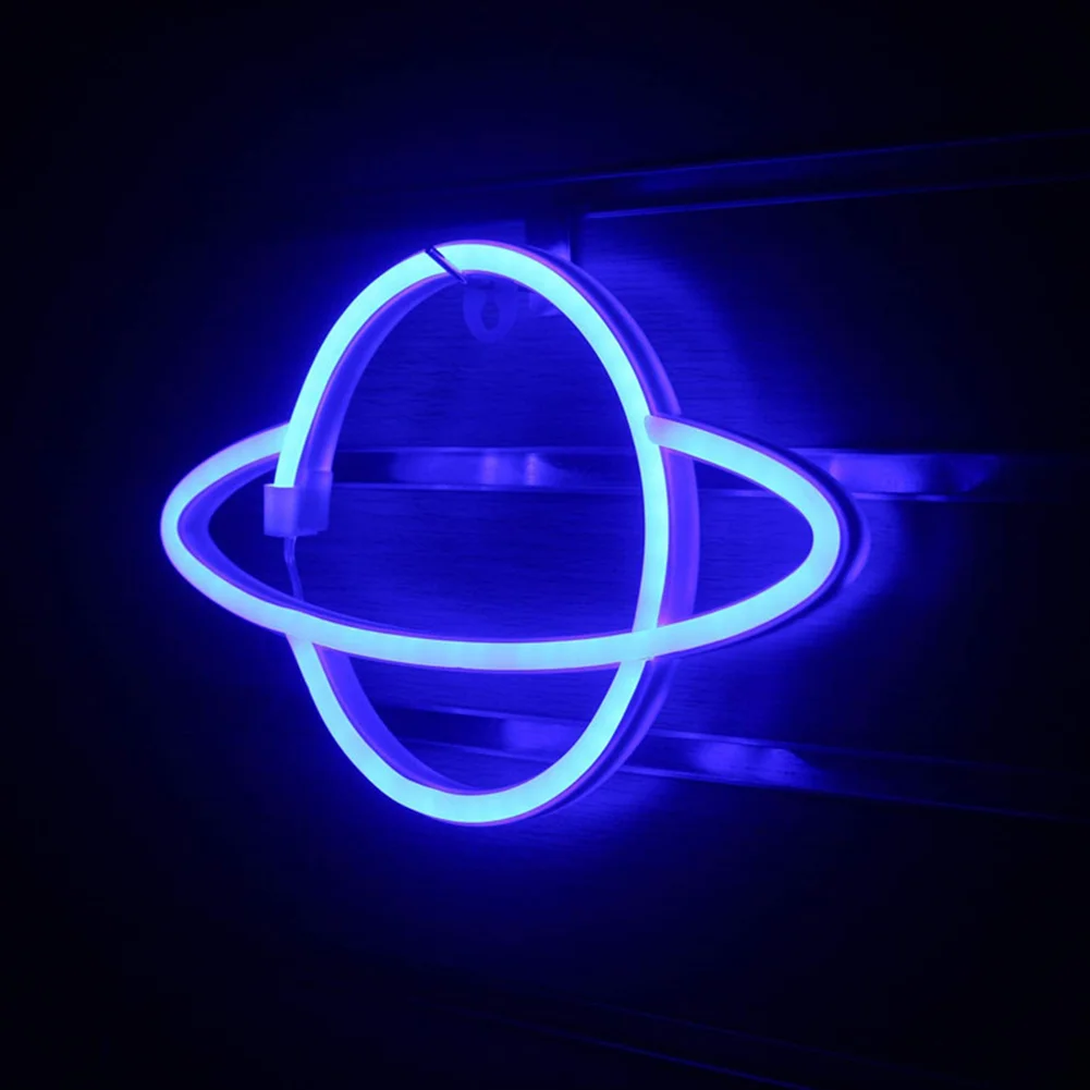 Elliptical Planet Shaped Sign Neon Lamp LED Dual Use Night Light Decor (B)