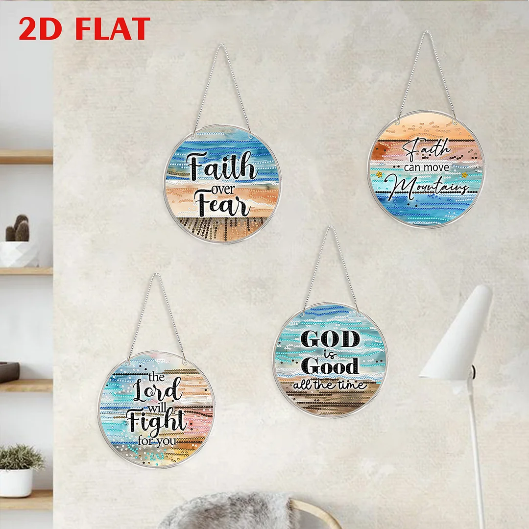 4pcs Beach Text DIY 2D Flat Acrylic Diamond Painting Kits Diamond Art Pendant