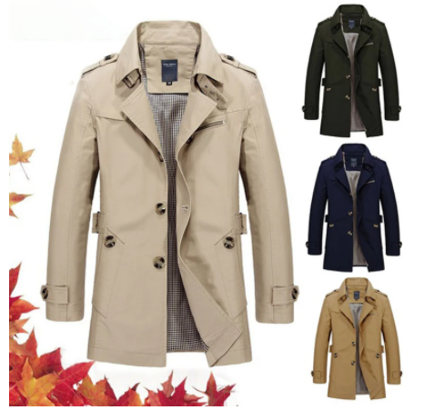 Men's mid-length trench coat for autumn and winter