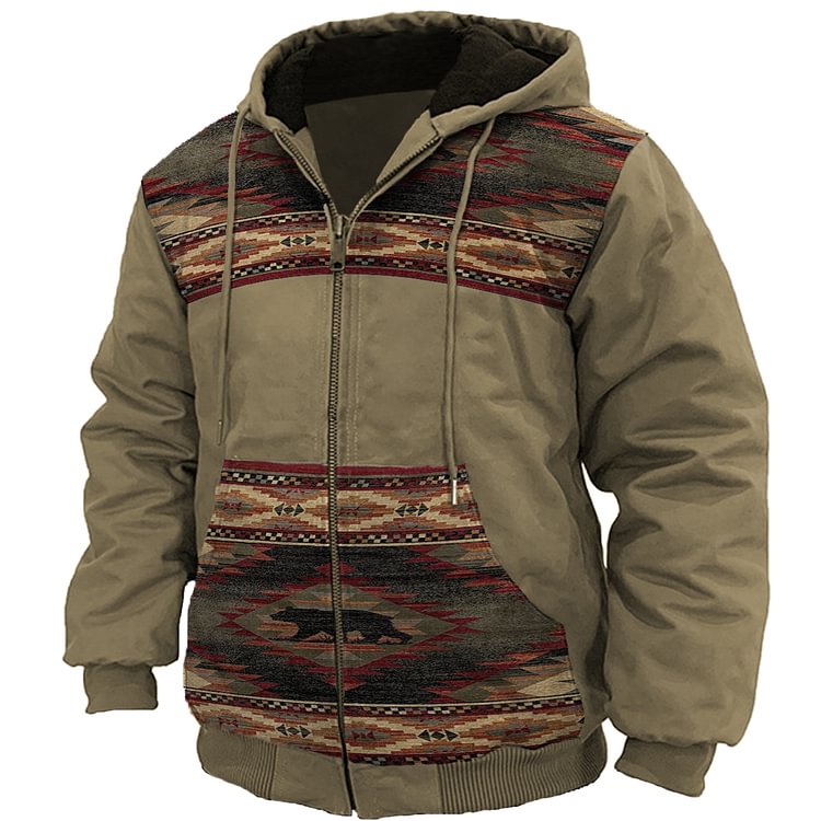 Men's Vintage Ethnic Pattern Washed Fleece Long Sleeve Jacket