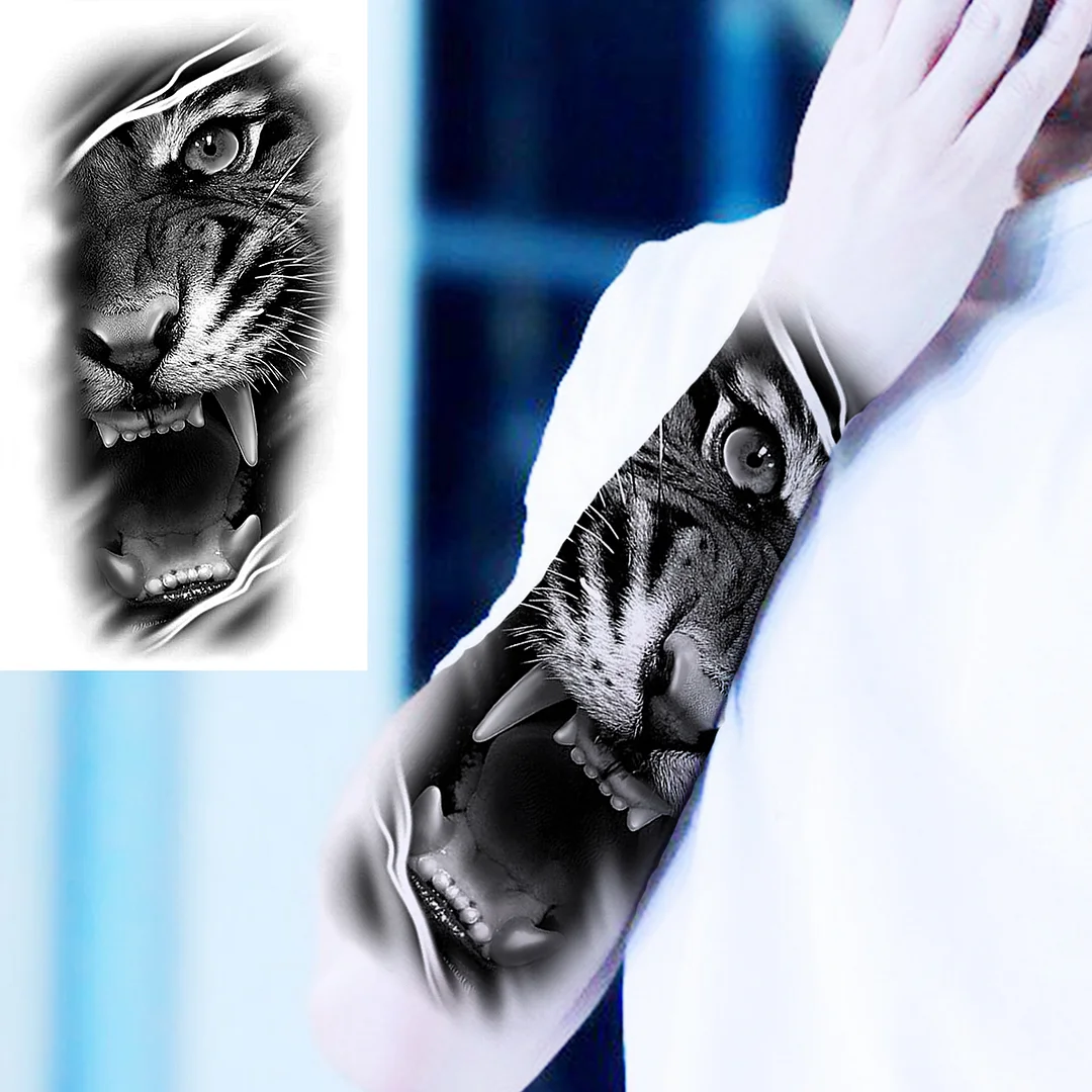 Sdrawing Skull Halloween Skeleton Temporary Tattoo For Men Adults Realistic Lion Tiger Wolf Scary Fake Tattoo Sticker Forearm Tatoo