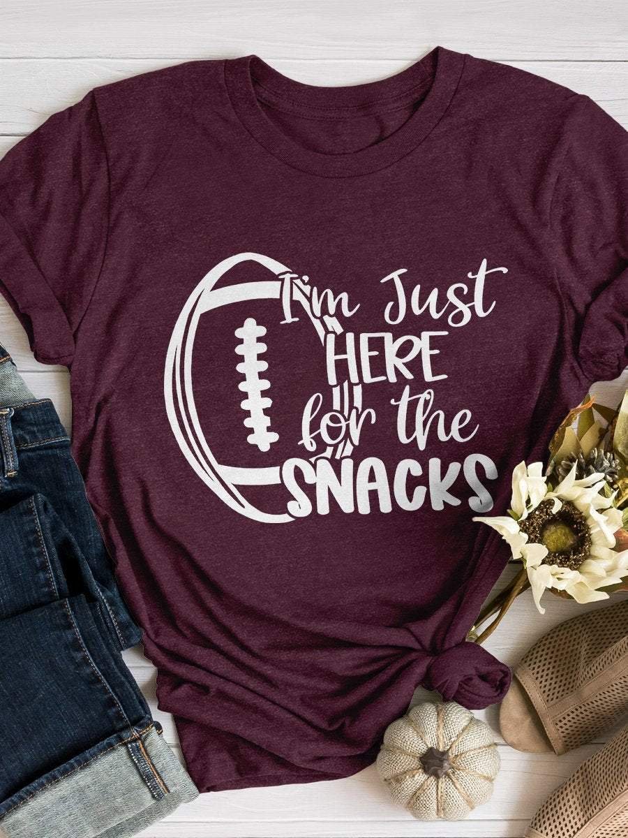 Just Here For Snacks Football Print Short Sleeve T-shirt