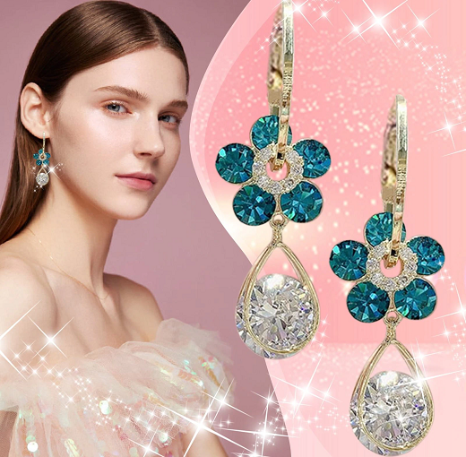 Blue Flower Crystal Earrings