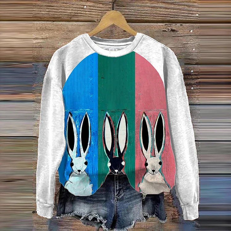 VChics Women's Bunny Color Block Print Sweatshirt