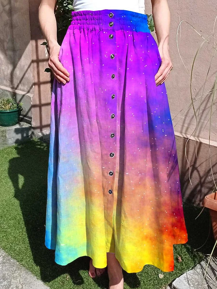 Women's Rainbow Print Pattern Skirt With Pockets