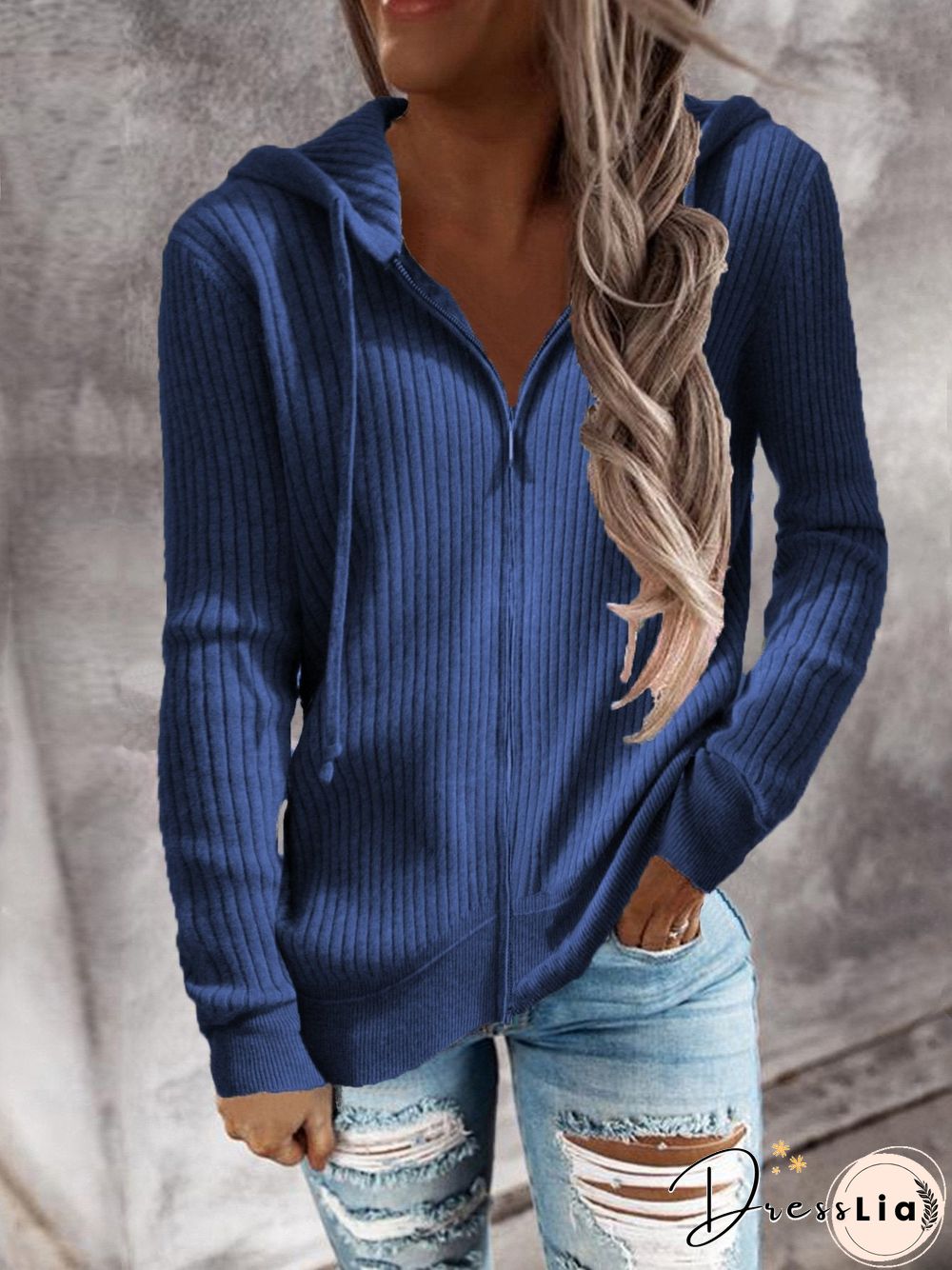 Women's Hoodies Casual Zip Cardigan Long Sleeve Knit Hoodie