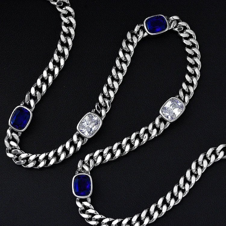 Cuban Chain Luxury Blue and White Diamond Necklace