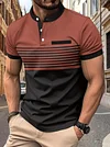Men's Striped Stand Collar Short Sleeve POLO Shirt