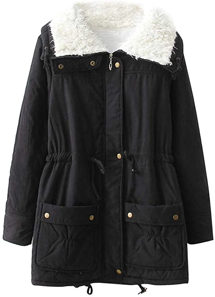 Women Plus Size Winter Coats Faux Fur Lined Parka Cotton Padded Jacket