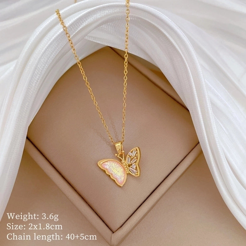 Luxurious Classic Style Artistic Butterfly Titanium Steel Copper Zircon Gold Plated Inlay Jewelry Set