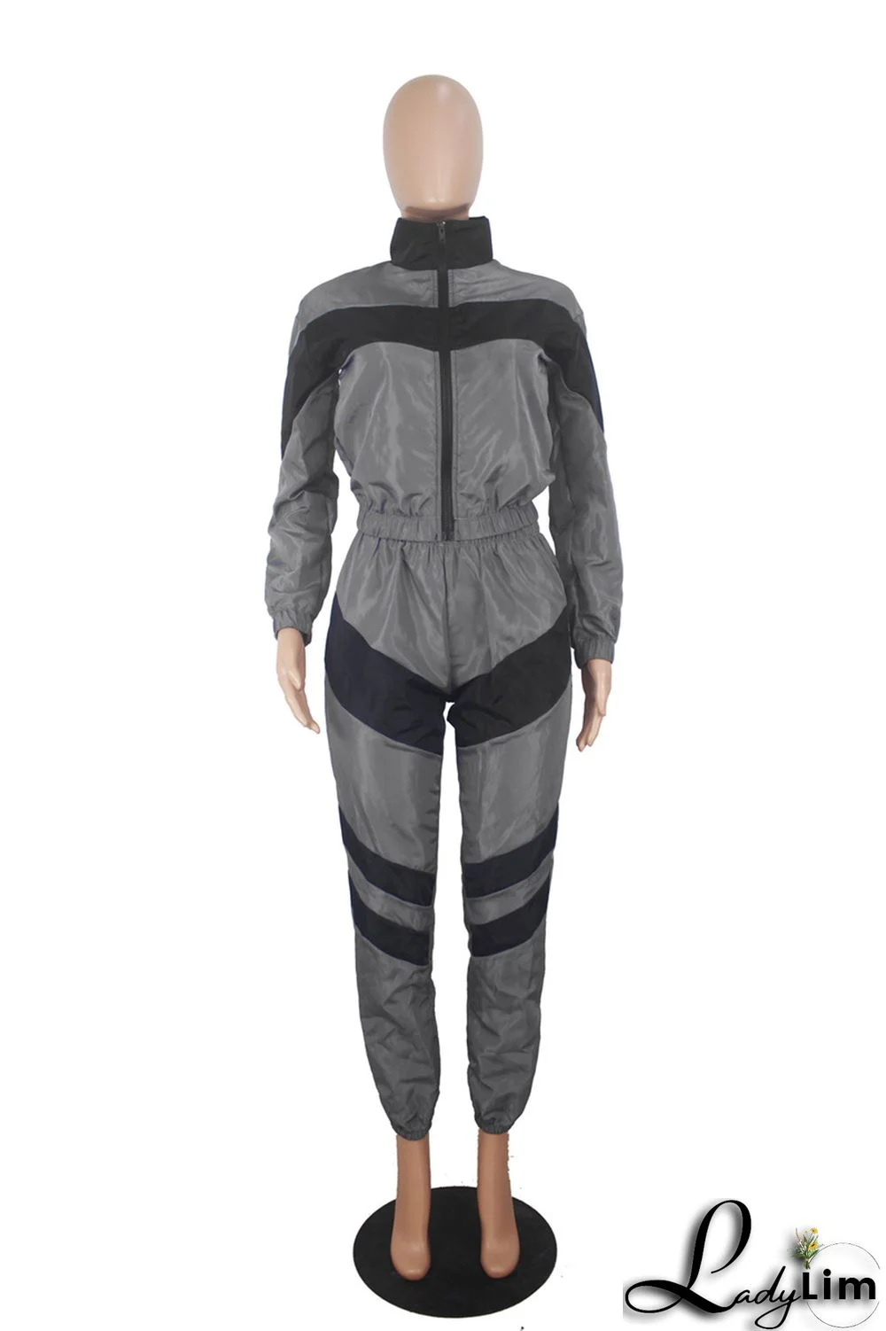 Blue Fashion Casual Patchwork Solid Split Joint Zipper Collar Long Sleeve Two Pieces(Without Pocket)